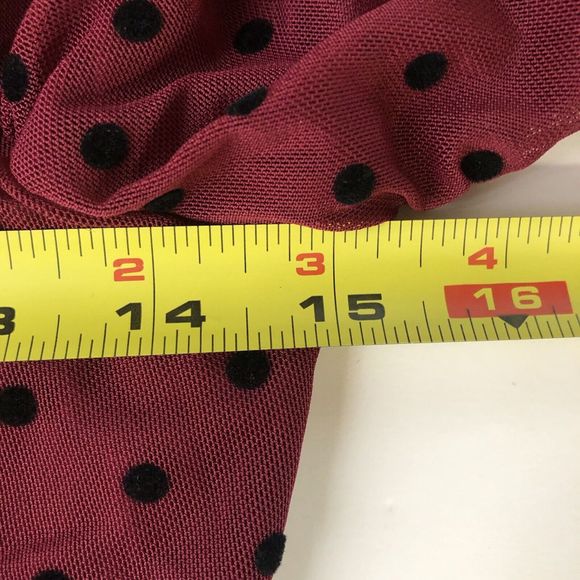 ASOS DESIGN flocked Burgundy Black Polka Dot ruched sleeve romper Size 8 - Picture 10 of 13